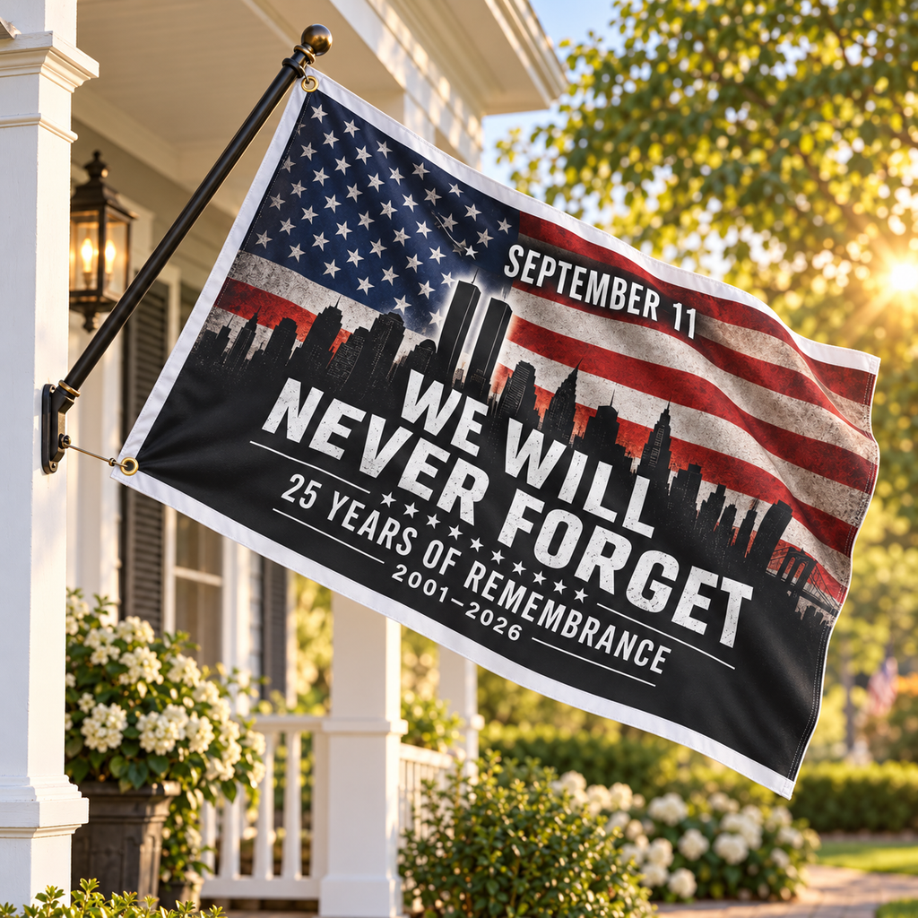 September 11 Memorial Flag - We Remember - Double-Sided Patriotic Remembrance Flag