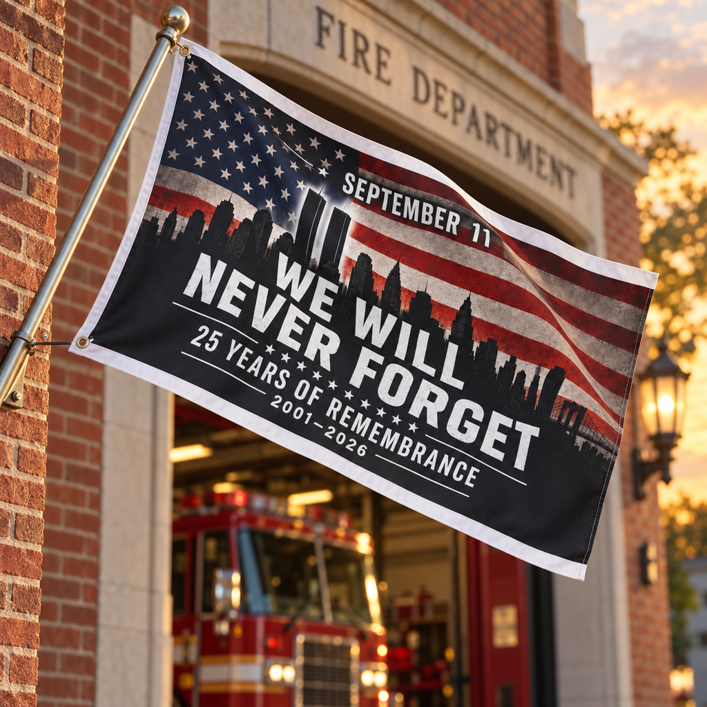 September 11 Memorial Flag - We Remember - Double-Sided Patriotic Remembrance Flag