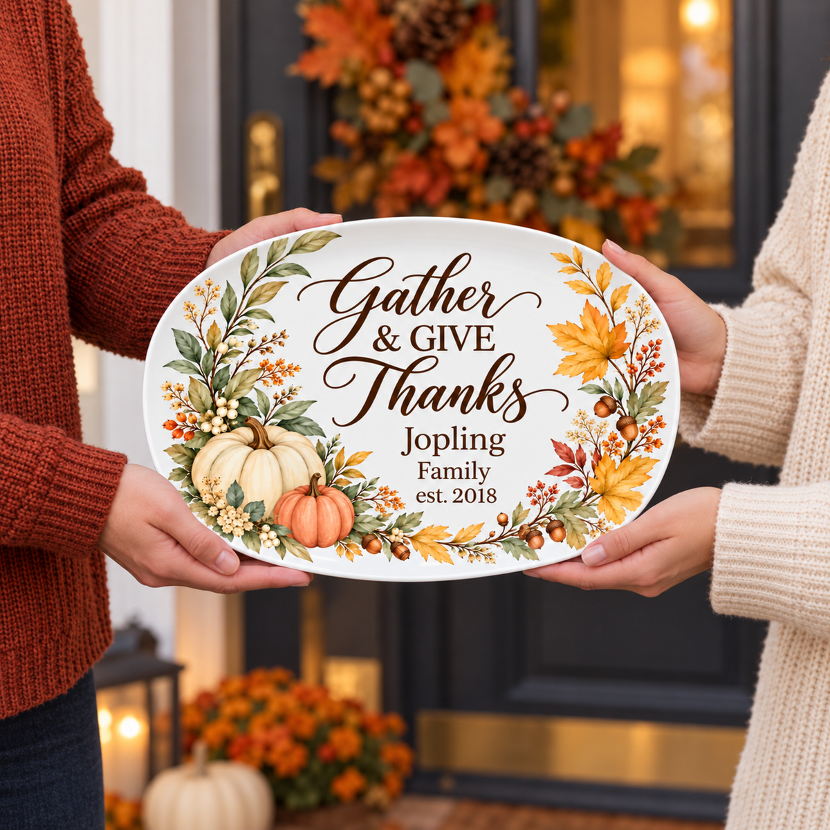 Gather and Give Thanks Platter with Personalized Family Name and Year