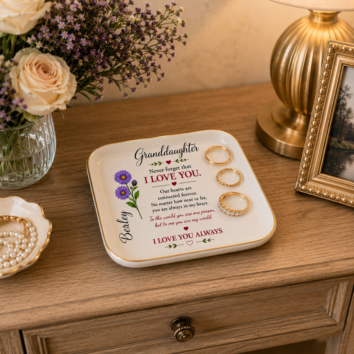 Personalized Granddaughter Jewelry Dish - Custom Message Ceramic Keepsake from Grandma