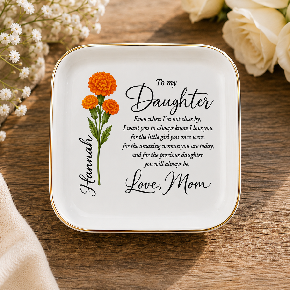 Personalized Daughter Jewelry Dish - Custom Message Ceramic Keepsake for Your Daughter